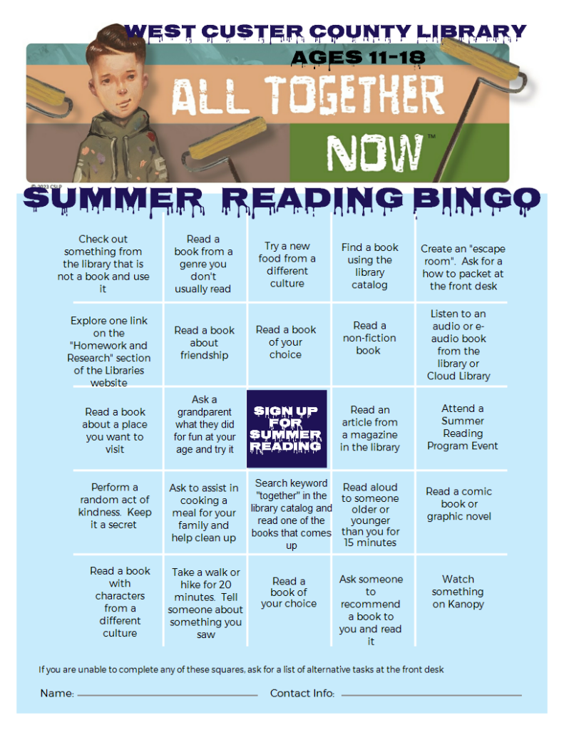 link to summer reading bingo card for ages 11-18
