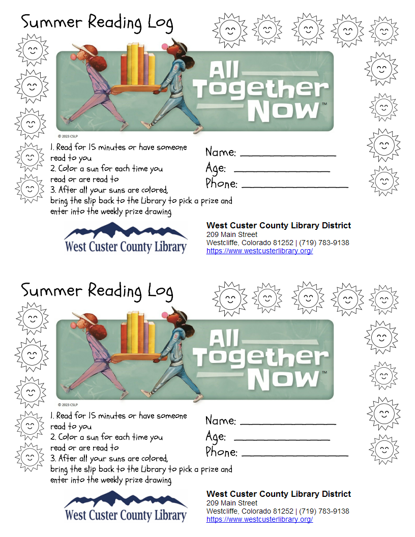 Printable reading logs for tracking summer reading progress. Click image to open printable form.