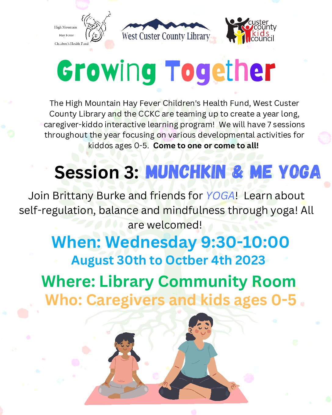 Growing Together flyer for kids 0-5 featuring Yoga