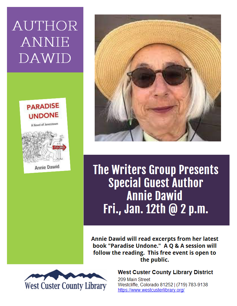 CANCELLED - The Writers Group Presents Special Guest Author Annie Dawid