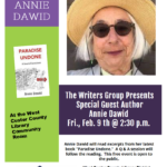 Rescheduled Event The Writers Group Presents Special Guest Author Annie Dawid