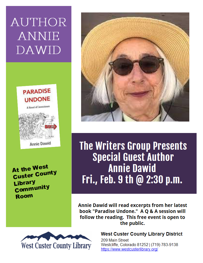 Rescheduled Event The Writers Group Presents Special Guest Author Annie Dawid