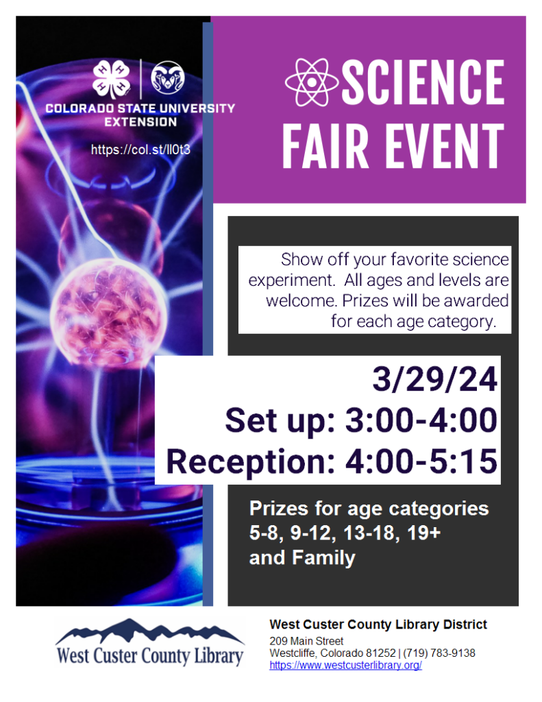 Library and CSU Extension Science Fair event flyer and link to more information