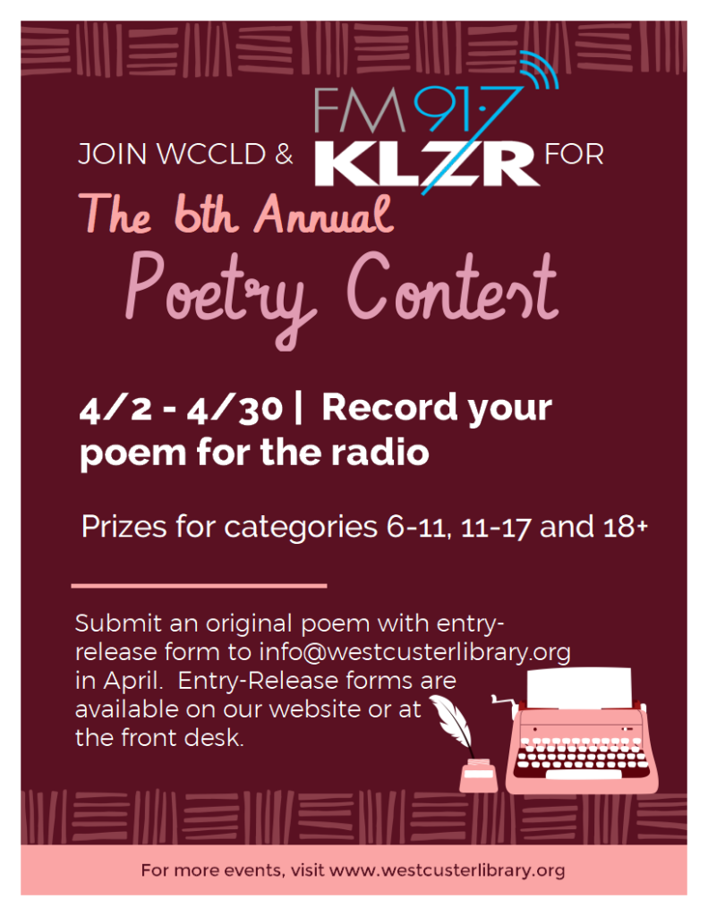 6th Annual Poetry Contest April 2024 flyer and link to more information