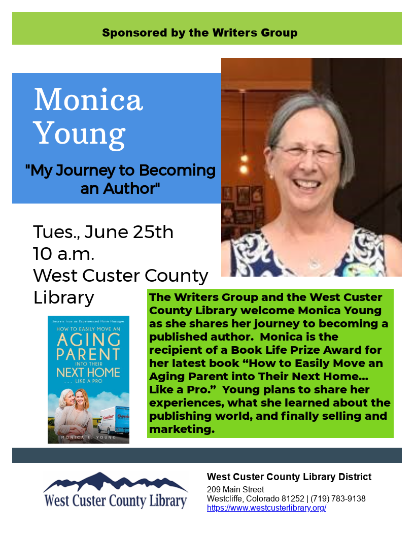 Monica Young, “My Journey to Becoming an Author” Cosponsored by the Writers Group