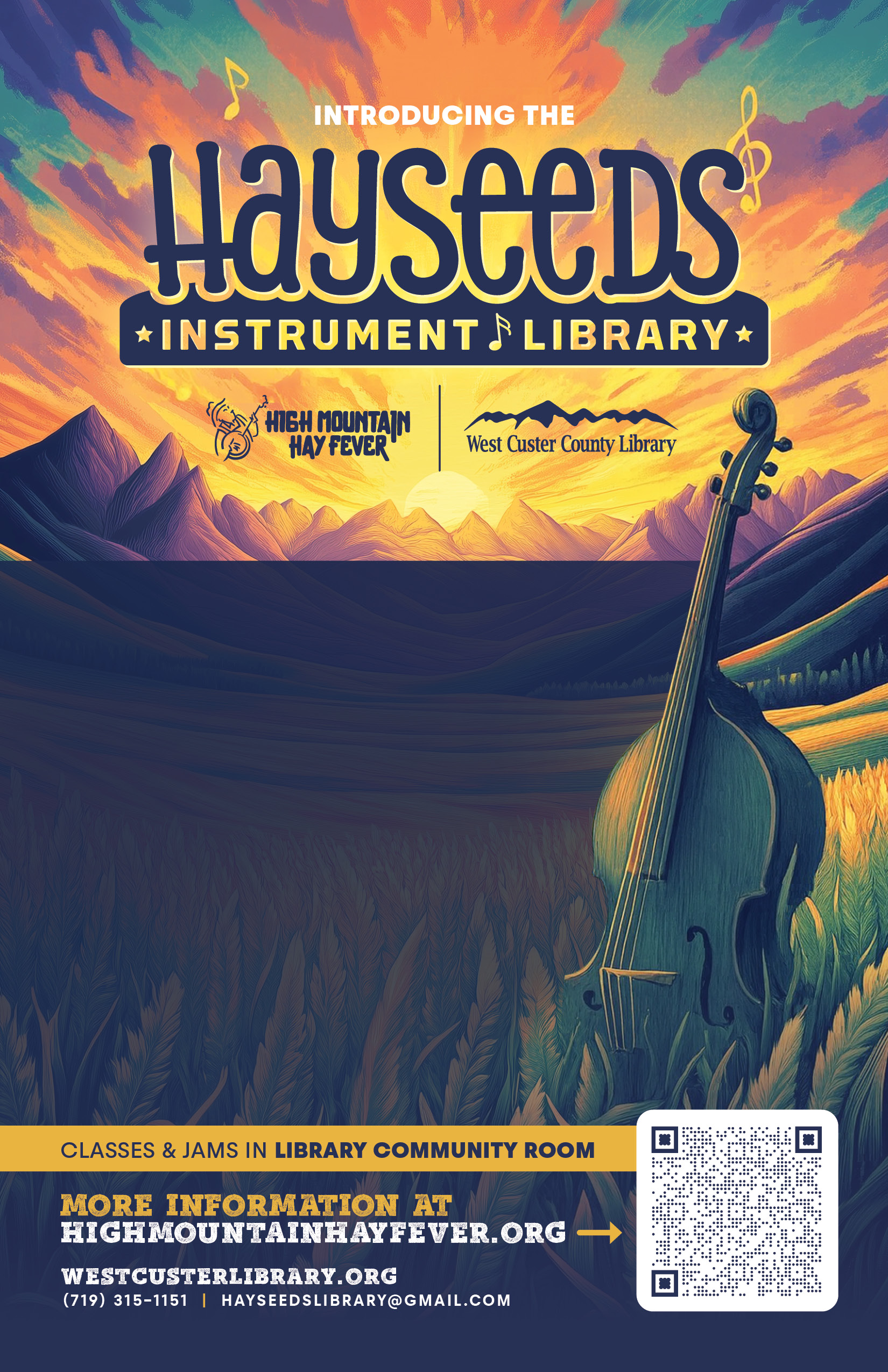 Instrument Library poster and QR code for current info