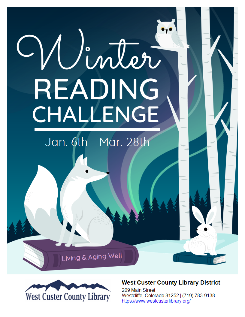 flyer for adult Winter Reading Program 1/6-3/24/2025