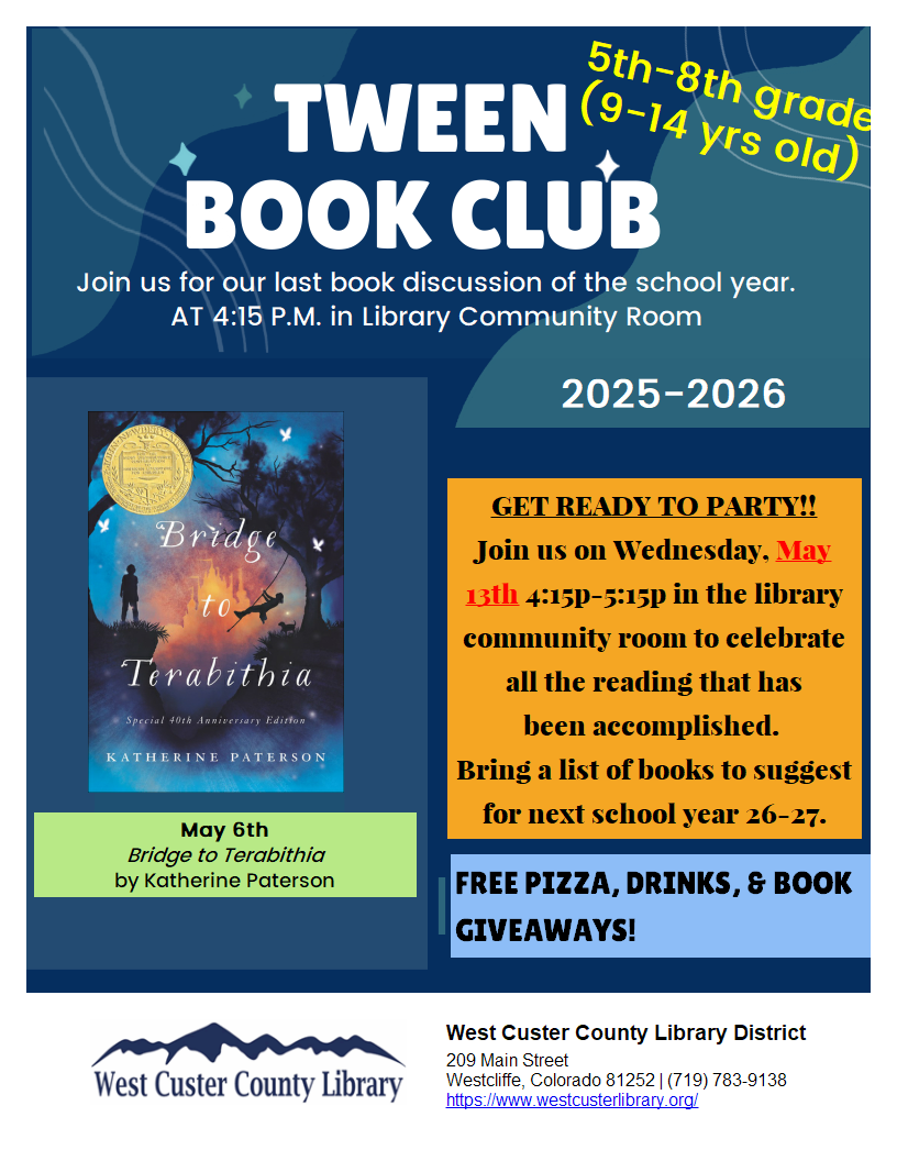tween book club flyer for last book discussion.