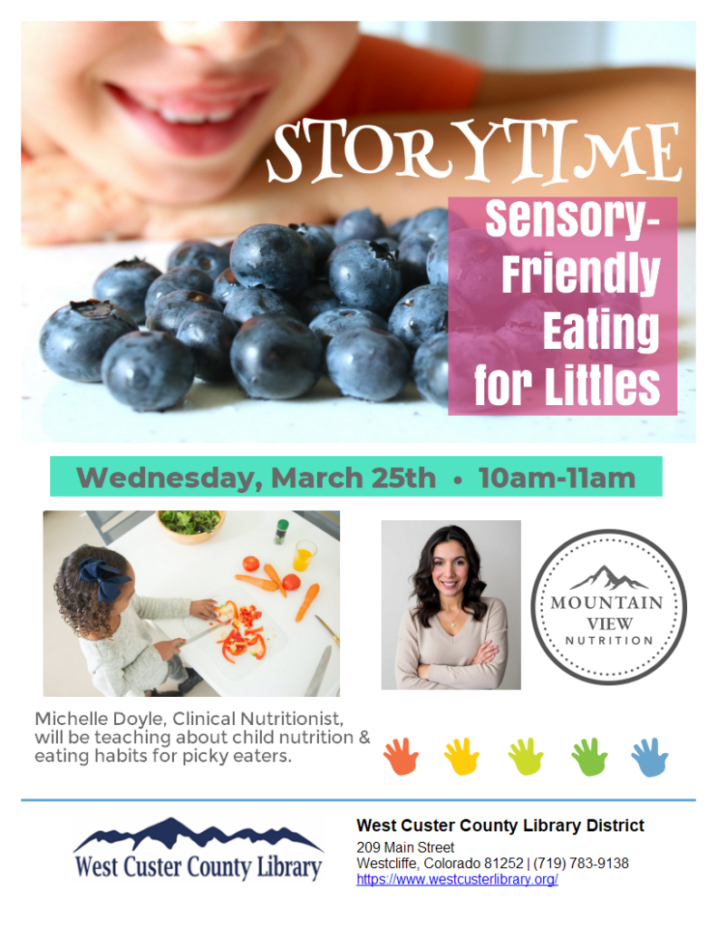 Flyer and Link to info about Sensory Friendly Eating for Littles Storytime event