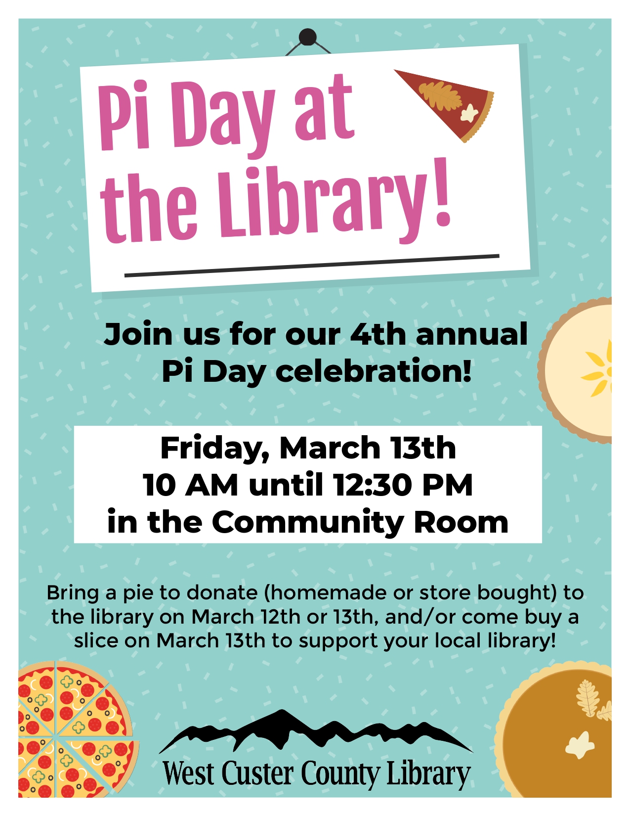 PI Day at the Library 3/13/20-26 flyer and link to further info