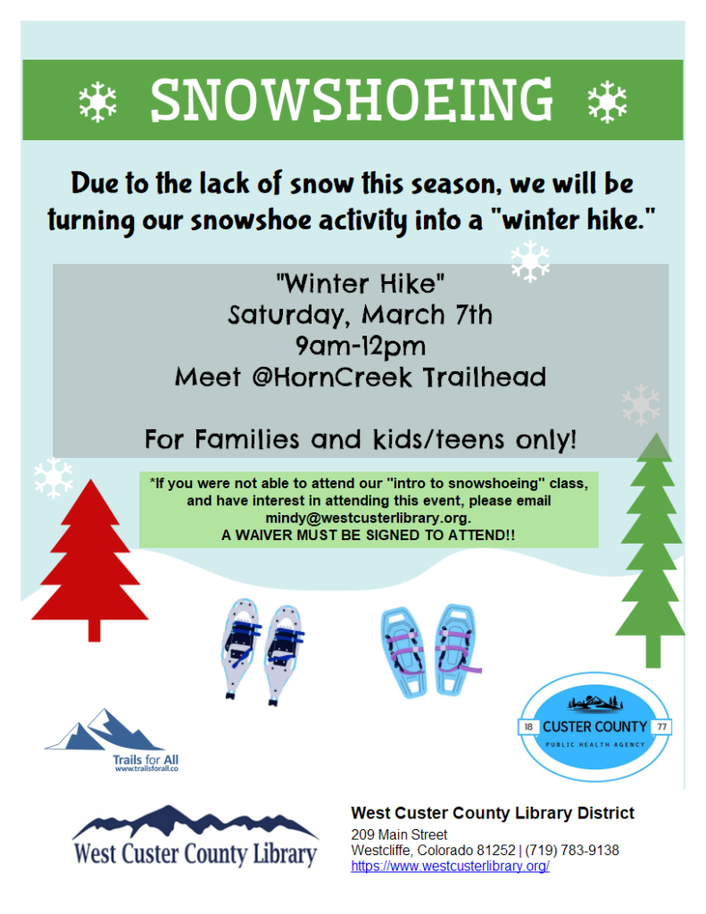 Winter Hike Snowshoe events changed to winter hikes - flyer and link to more info