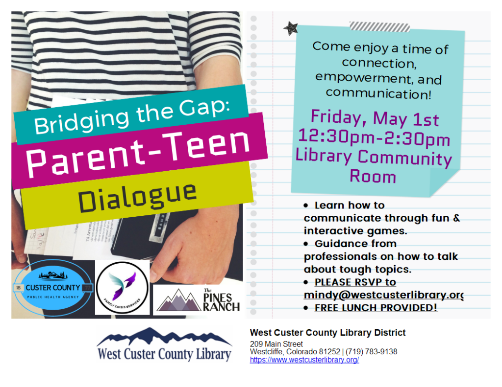 Flyer & link to more info for May 1 event Bridging the Parent-Teen Gap